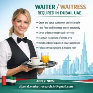 Waiter/Waitress Required in Dubai