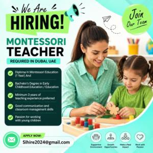 Montessori Teacher Required in Dubai