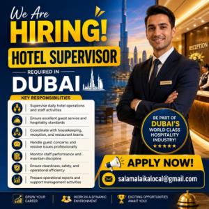 Hotel Supervisor Required in Dubai