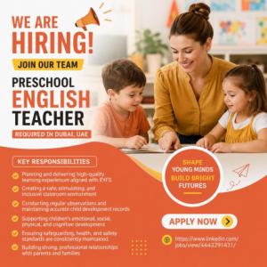 Preschool English Teacher Required in Dubai
