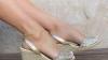 Classic Espadrille Wedge for Women in Champagne Glitter