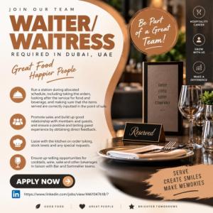 Waiter/Waitress Required in Dubai