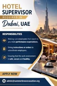 Hotel Supervisor Required in Dubai
