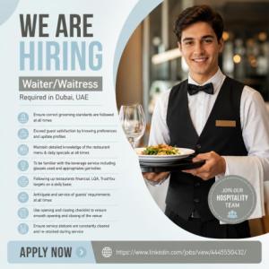 Waiter/Waitress Required in Dubai