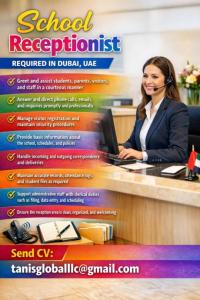 School Receptionist Required in Dubai